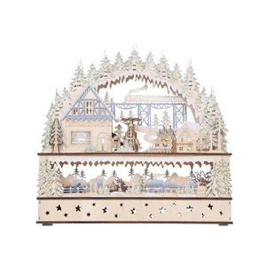 45cm Holiday Ornaments Wooden Christmas Xmas Village Accessories Bridge Shape Wooden Light LED Winter House Decoration Deco
