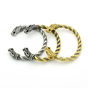 Viking Wolf Head Bracelet Battle Double Dragon Stainless Steel Pirate Wolf Bracelet Men Warrior Style Custom Jewelry