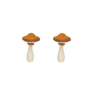 8x8x14 Orange Mushroom Holiday Ornament Set 2pcs for Harvest Fall and Thanksgiving Table Decorations Party Tableware