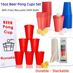Custom Logo Beer Pong Game Set, 16oz Disposable/Reusable Plastic Party Cups for Holiday, Festival, Wedding Party