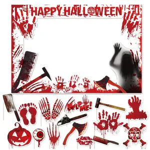 16PCS Halloween Photo Booth Props Red Party Decoration for Halloween Birthday Party Supplies