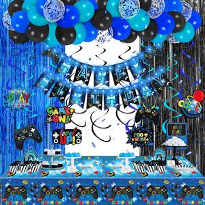 Video Game Party Balloons Decorations Happy Birthday Banner Balloons Garland Arch Foil Curtains Backdrops Tablecloth Kit