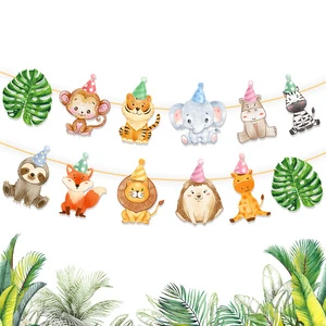 FEIQU Jungle Animal Plastic Banners & Flags Decorations for Birthday Thanksgiving Christmas & Back to School Party Supplies