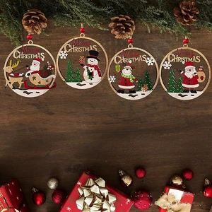 Christmas Ornaments, Wood Tree Decorations for Xmas, Rustic Farmhouse Hanging Pendants for Holiday Home Decor