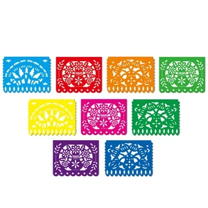 Paper Full of Wishes Festival Mexicano Large Plastic Papel Picado Banner 9 Multi-Colored Panels 15 Feet Long SD653