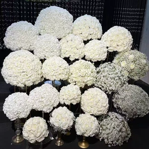 Romantic White Silk Roses & Hydrangea Ball Wedding Centerpiece & Table Floral Decor for Artificial Flowers