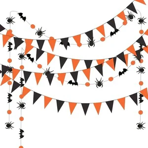 Party Dots Halloween Wall Decorations Black Bat Spider Orange Disc Triangle Felt Custom Shapes Bunting Flags Digital