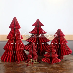 Paper Tree Honeycomb Paper Christmas Festival Tree Hanging Ornaments with Magnets Xmas Home Decorations