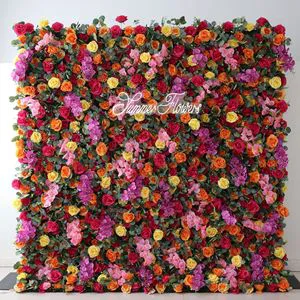 Wholesale Hot Red Wedding Rose Hydrangea Flower Wall Panel for Party Event Stage Backdrop Decorative