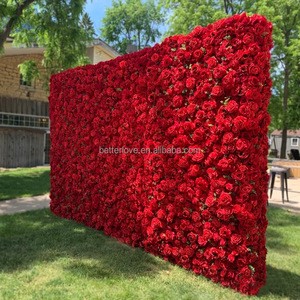 Red Flower Wall Oem Luxurious Beautiful 5d/3d Artificial Flowers Wall Panels Backdrop 8ft X 8ft Decoration for Wedding Home