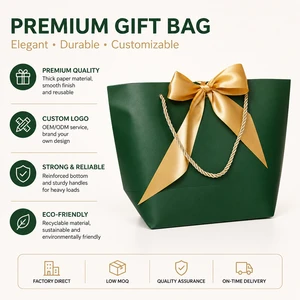 Premium Elegant Polka Dot Paper Gift Bag With Satin Ribbon Bow Handles For Party Favor Wedding Return Packaging