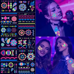 12Pcs Fluorescent Face Sticker Butterfly Fake Body Tattoo Waterproof Sticker Masquerade Neon UV Light Flash Face Body Sticker
