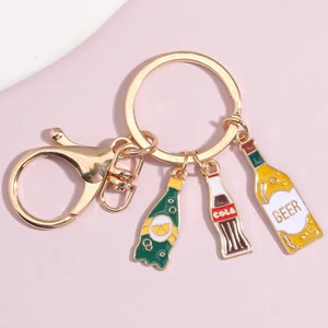 Creative Red Wine Bottle Key Chain Beer Cup Keyring Handbag Ornaments Accessories Bar Souvenir Gift