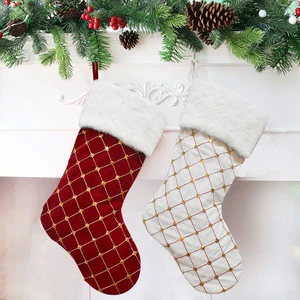 2024 Customizable Christmas Decorations Plaid Beaded Christmas Socks Embroidered Beige Christmas Stockings