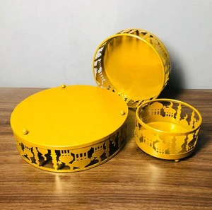 New Arrival 3Pcs/Set Gold Round Islamic Muslim Ramadan Mubarak Holiday Supplies Dinner Food Iron Tray Home Holiday Decorations