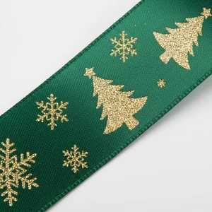 Green Christmas Ribbon 2.5cm 25mm Decorative Gift Packaging Bow OEM ODM