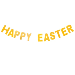 Factory Wholesale Easter Holiday Banner Glitter Paper Happy Easter Bunting Party Decoration Supplies
