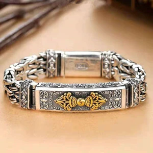 New Double Chain Peace Tattoo Money Pixiu Bracelet Personality Popular Men's Retro Fashion Trend Jewelry