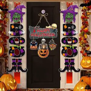 Halloween Door Decorations Banner Set Hanging Pumpkins Witches Skeletons for Spooky Ghost Festival Atmosphere Wholesale