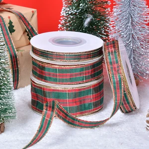 YAMA Polyester Christmas Red Green Plaid Ribbon for Gift Packing Wrapping Home Decoration 100Yard/roll