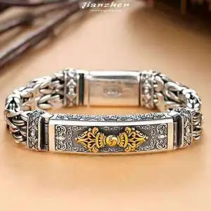 Personality Six Character Words Double Chain Peace Tattoo Money Pixiu Bracelet Personality Men's Retro Fashion Trend Jewelry