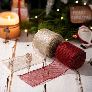DIY Christmas Tree Decoration Satin Red Mesh Ribbon Roll for Gift Box Christmas Ribbons