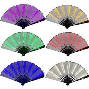 BSBH Custom Led Hand Fan Folding Multi Color Light Up Plastic Bamboo For Rave Party Decorative Flash Fan
