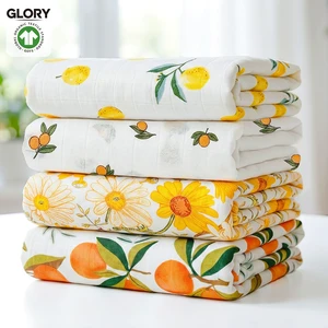 GOTS OEKO-TEX Organic Bamboo Cotton Muslin Swaddle Blanket Wholesale Private Label Double Layer Gauze Receiving Wrap Low MOQ