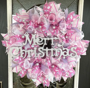 Pink and White Stripe Metallic Mesh Christmas Ribbon Best Christmas Decoration Mesh Ribbon Gifts DIY and Garland Decoration