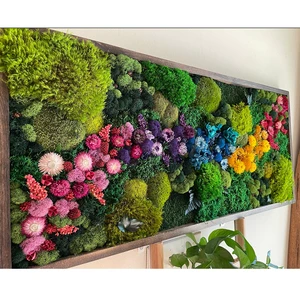 Ready Made Customized Office Decoration 3D Real Natural Moss Wall Art Frame Wholesale Stabilized Preserved Reindeer Moss