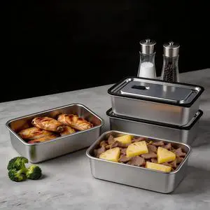 Kitchen Clamp-Lid Airtight 304 Stainless Steel Food Storage Container, Stackable Multi-size Meal Prep Set