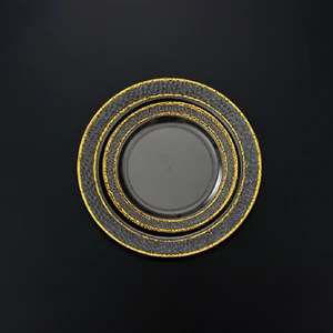 Luxury Disposable Eco-Friendly Hammered Plastic Plate Black Teal Blue Silver Textured Gold Edge PS Nested Dinner Plate Sets