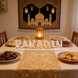 651085 Ramadan Mubarak Wooden Decoration 1pcs whiteacrylic14.6*50.8CM Deco-Table Party Maker Ramadan Supplies