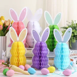 Mini Easter Bunny Family Honeycomb DIY Table Piece Set for Spring Easter Decor Kids Birthday Rabbit Theme Garden Party Supplies