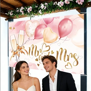 Elegant Floral Wedding Banner Bride Groom Romantic Photo Backdrop Decoration Valentine's Day Wedding Engagement Ceremony Party