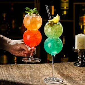 Wine Glass Goblet Gourd Shaped Juice Glass Cups Wholesale Barware Party Glassware Ball Cocktail Glass Cup Lead-Free Crystal
