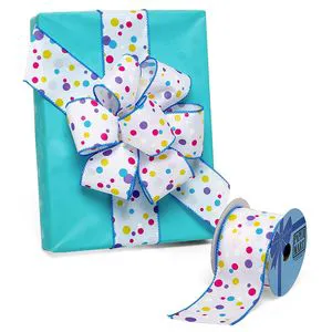 Colorful Dots Wired Ribbon with Luxury Floral Silhouette Metallic Silk Material for Wedding Birthday Christmas Decorations