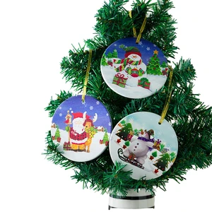 Factory Wholesale Christmas Ceramic Ornament Custom Print Round Full Color Hanging Ornament Tree Decoration Holiday Gifts Box