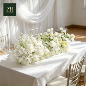 Mori Style White Flower Runner Outdoor Wedding Aisle Table Centerpiece Floral Row For Ceremony