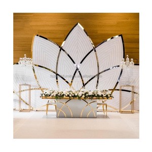 Fancy Wedding Stage Decoration Gold Back Drops Stand Event Lotus Acrylic Floral Backdrop