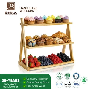 Natural Bamboo 3-Tier Display Stand, A-Frame Wooden Countertop Riser, Tiered Serving Tray Shelf For Kitchen Bakery Dessert