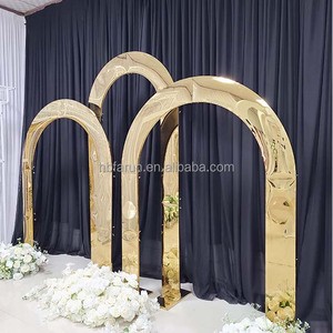 FURUN Factory Hot Wedding Props Stainless Steel Screen Wedding Stage Layout Gold Metal Arch Flower Welcome Area Decorative