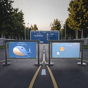 Aluminum Alloy Crowd Control Stanchion Cafe Barrier Banner Stands With Custom Printed Banners IP66 Protection For Outdoor Use
