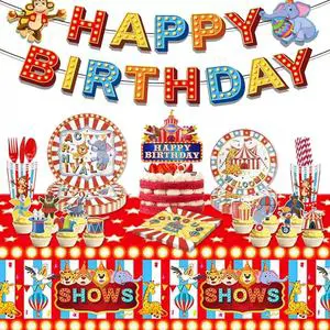Circus Birthday Party Decoration Party Supplies Paper Plates Tissues Paper Cups Tablecloths Banners