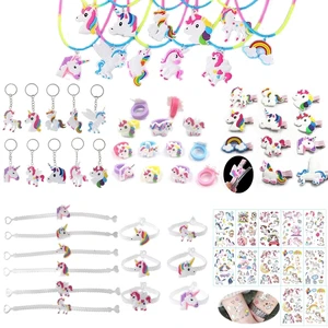 72pcs Unicorn Party Supplies Kids' Christmas New Year Gifts Necklace Bracelet Ring Hairpin Key Chain-Fun Birthday Party Favors