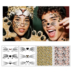 Shinein Costume Makeup Temporary Fake Cheetah Face Whisker Tattoos Gold Glitter Fake Leopard Face Tattoos Stickers for Halloween