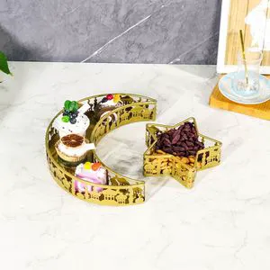 Metal Moon Star Ramadan Serving Tray EID Mubarak Decoration Ramadan Kareem Crafts Table Decor Muslim Party Supplies