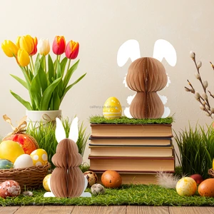 Easter Decoration Honeycomb Paper Ornaments Standing Easter Bunny with Magnet for Home Decor Luxury