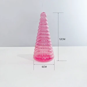 Hand-Blown High Borosilicate Glass Pink Spiral Christmas Tree Figurine Festive Christmas Decoration