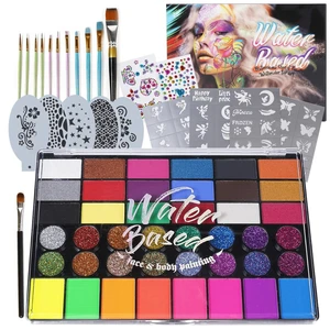 Face Paint 42 Color for Kids Non-Toxic Face Painting Water Based With Stencils Brush Face Paint Kit for Halloween